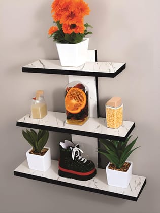 Wood Wall Shelf Home Decor Items,Glossy Finish,Set of 1,White