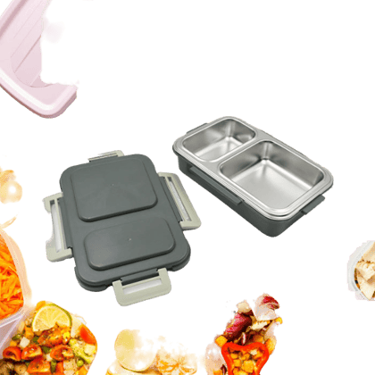 Miracle Quick Lock Leak Proof 2 Compartment Stainless Steel Lunch Box Inner Plate Reusable Microwave  Freezer Safe Lunch Box