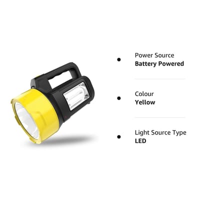 Emergency LED Search Long Range Torch Light 125W Rechargeable with Blinker + Side Light (Yellow)