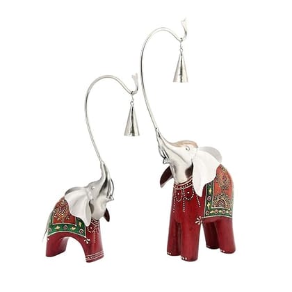 Paradise Wooden and Metal Maroon Elephant Handmade Decorative