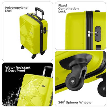 Polypropylene Pentagon Hardside Small Size Cabin Luggage Suitcase Trolley Bags for Travel Green Lime Color 55Cm, 4, Spinner