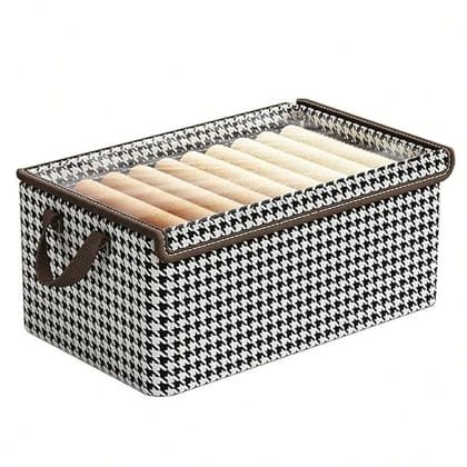 Wardrobe Closet Organizer for Clothes Storage Pack of 2 Foldable Washable Non-Woven Box with Lid Metal Frame & Handles Ideal for Almirah Drawer & Cupboard Perfect for Shirts Pants Jeans