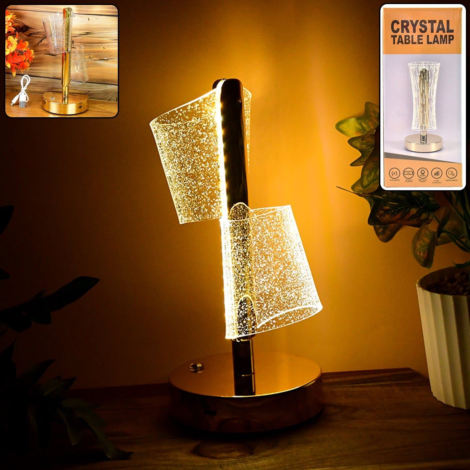 Modern Luxury Crystal LED Double Shade Table Lamp (1 Pc)