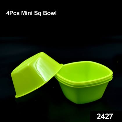 Square Plastic Bowl For Serving Food (Pack of 4) | Assorted Colour