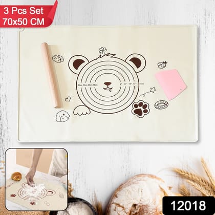 3 In 1 Heavy Silicone Baking Mat With Wooden Belan & Cake Scraper (3 Pcs Set / 70×50 CM) 3 In 1 Heavy Silicone Baking Mat With Wooden Belan & Cake Scraper (3 Pcs Set / 70×50 CM)