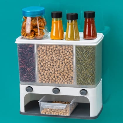 Easy Flow Cereal Dispenser for Kitchen 3 in 1 Push Button Wall Mount Container Easy Flow Cereal Dispenser for Kitchen 3 in 1 Push Button Wall Mount Container