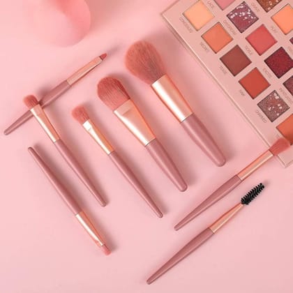 8-Piece Mini Makeup Brush Kit – Portable Premium Synthetic Set with Case (Mix Colors)