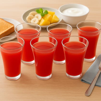 Stylish look Plastic Juicy Glass, Transparent Glasses Set 300ml (6pcs) | Assorted Colour