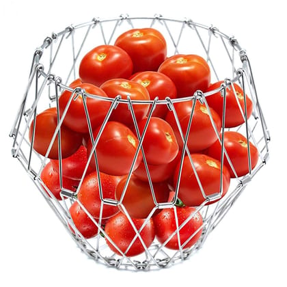 Multipurpose Fruit Basket Stainless Steel Wire Bowl Foldable Basket for Vegetable / Fruits / Dining Multipurpose Fruit Basket Stainless Steel Wire Bowl Foldable Basket for Vegetable / Fruits / Dining
