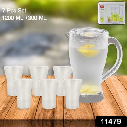 Apex Unbreakable Lemon Jug Set with 6 Glasses – 1200ML Jug + 300ML Glasses Approx | Assorted Colour