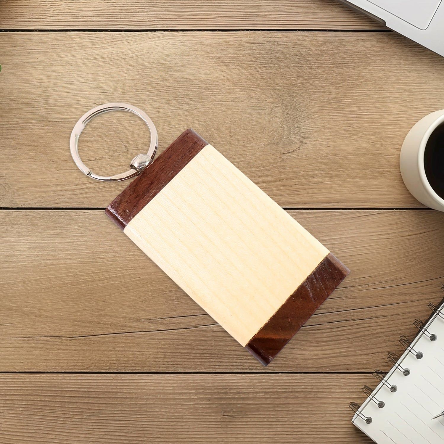 Premium Wooden Keychain with Dual Tone Finish (1 Pc)