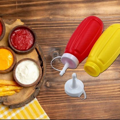 Plastic Squeeze Bottle Ketchup Mustard Honey Sauce Dispenser Bottle ( 2 Pc Set )