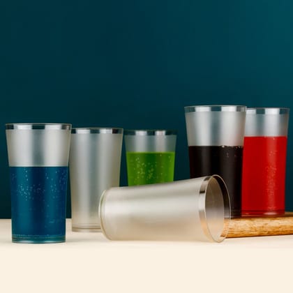 Matt Finish Glass Tumbler Set (approx 300ML & 6 Pc) | Assorted Colour
