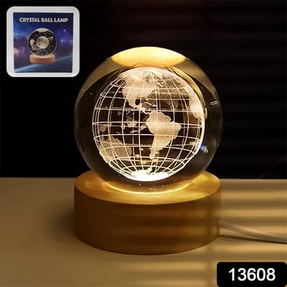 World 3D Crystal Ball lamps With Wood Base (1 Pc)assorted colour