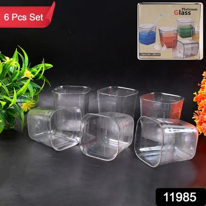6pc Transparent Diamond Medium Serving Glass Set, Glass Set for Water, Juice etc | Assorted Colour