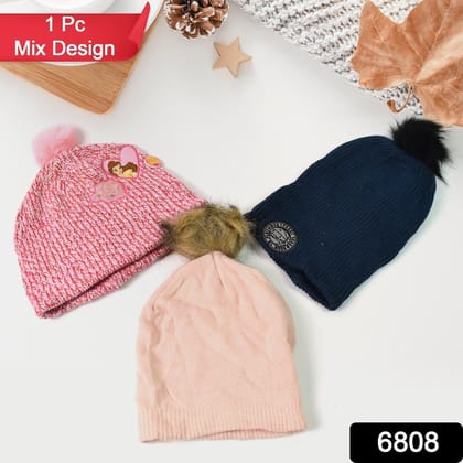 Small Cap for Winter Woolen Knitted Inside Fur Caps (1 Pc / Mix Design & Color)