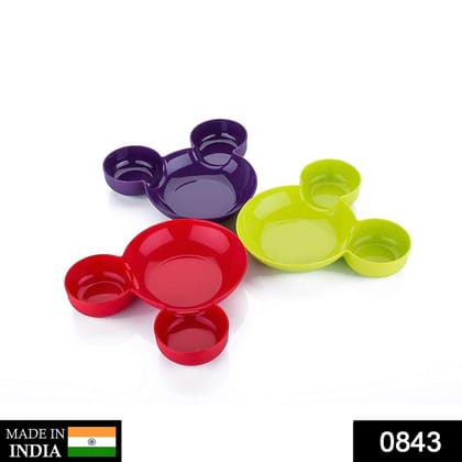 Mickey Shaped Kids / Snack Serving Sectioned Plate | Assorted Colour