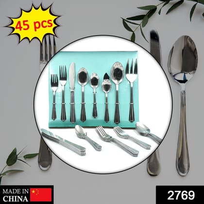 45Pc Stainless steel Flatware Set Used For Dinner, Breakfast And Lunch Purposes In All Kinds Of Places. | Assorted Colour