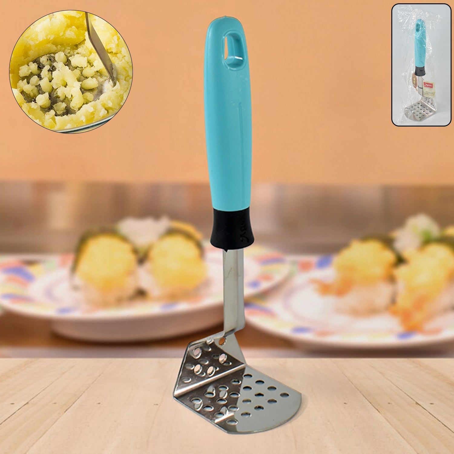 Apex L-Handle Stainless Steel Potato Masher Ergonomic Grip (1 Pc)