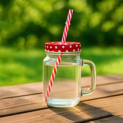 Drinking Cup / Glass / Mug Mason Jar with Handle & Straw | Assorted Colour