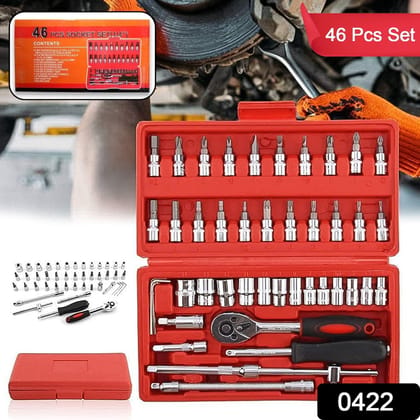 Socket 1 / 4 Inch Combination Repair Tool Kit (Red, 46 pcs)