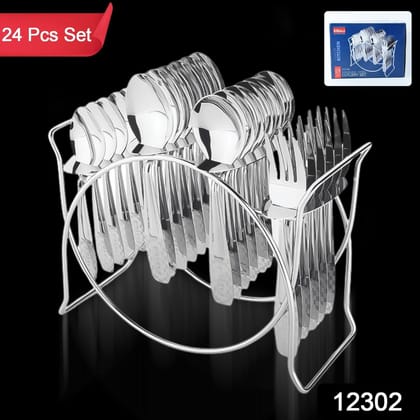 Stainless Steel Cutlery Set with Elegant Storage Stand (24 Pc) | Assorted Colour