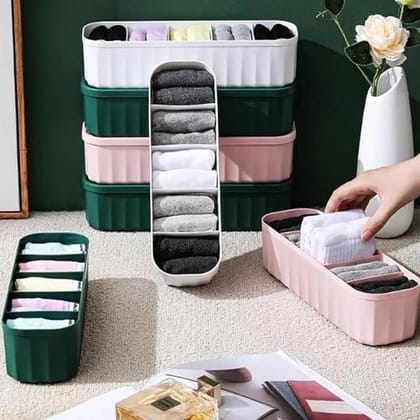 Drawer Organizers for Underwear, Socks, Bras, Ties, Undergarments, and Scarves - Closet Storage Dividers for Household Use Wardrobe Storage Box Set of 4 (Multicolor), Plastic_assorted colour