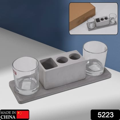 2 Wine Glasses & Marble Holder - Attractive Design for Hotels & Cafes | Assorted Colour