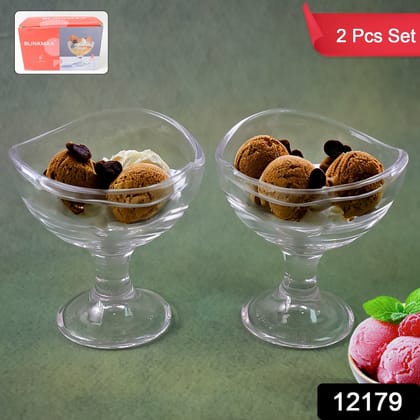 Glass Footed Dessert Bowl, Ice Cream Cup (2 Pcs Set) | Assorted Colour
