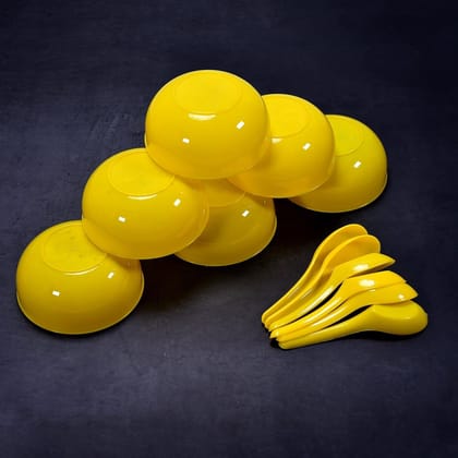 Plastic Soup Bowl & Spoon Set for Kitchen (6-Pcs) | Assorted Colour