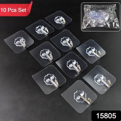 Self Adhesive Transparent Sticky Plastic & Stainless Steel Wall Hooks (10 Pcs Set) Self Adhesive Transparent Sticky Plastic & Stainless Steel Wall Hooks (10 Pcs Set)