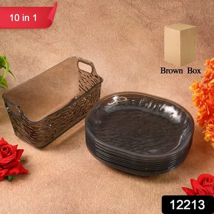 Plastic Household Plates Dinner Plates Dish Tray Skewer Bone Plate Set (10 Pcs Set) | Assorted Colour