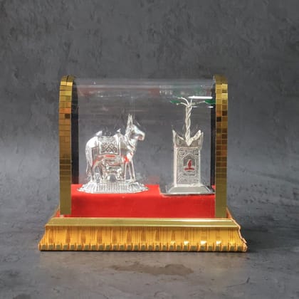 Decorative Kamdhenu Cow with Calf and Tulsi Plant Idol Set