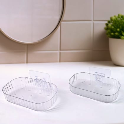 Self Adhesive Transparent Wall Mounted Soap Dish Holder (2 Pc)