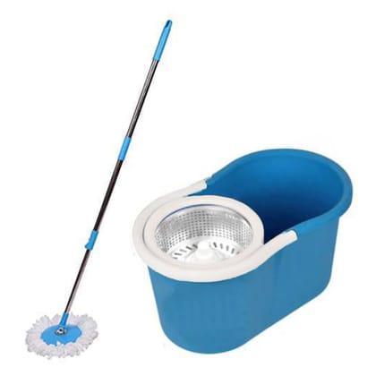Heavy Duty Microfiber Spin Mop with Plastic Bucket & Rotating Steel Pole Head Heavy Duty Microfiber Spin Mop with Plastic Bucket & Rotating Steel Pole Head