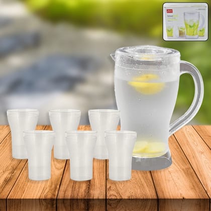 Apex Unbreakable Lemon Jug Set with 6 Glasses – 1200ML Jug + 300ML Glasses Approx | Assorted Colour