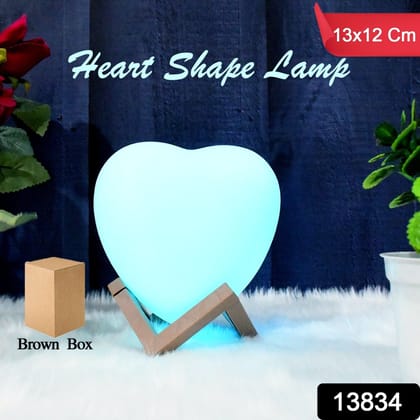 3D Heart Shape Moon Night Lamp with Plastic Stand (13 x12 Cm / 1 Pc)