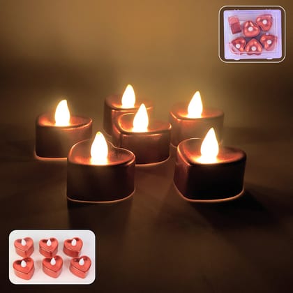 Heart Shape LED Flameless Decorative Candles (6 Pc / Set)