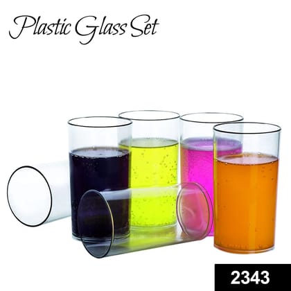 Heavy unbreakable Stylish Plastic Clear look fully Transparent Glasses Set 330ml (6pcs) | Assorted Colour