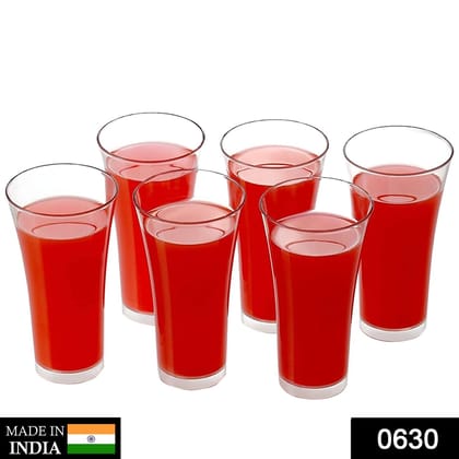 Stylish look Plastic Juicy Glass, Transparent Glasses Set 300ml (6pcs) | Assorted Colour