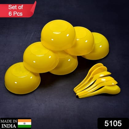 Plastic Soup Bowl & Spoon Set for Kitchen (6-Pcs) | Assorted Colour