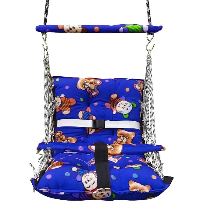 Cotton Velvet Baby Swing Foldable jhula Portable jhoola for Kids 0-3 Years Safety Belt Soft Cover (Blue)