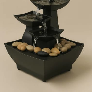Indoor Water Fountain with Tiered Design & Natural Stones