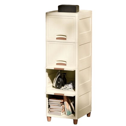 Basics Multi-Purpose Organizer | Modular Storage Box for Clothes, Kitchen, Bedroom & Living Room | Stackable Rack, Space-Saving Wardrobe Cabinet (Off White), 4 Piece