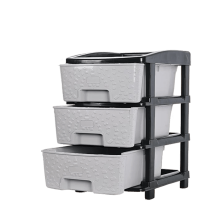 3-Layer & 53 Ltr Plastic Drawer Storage Organiser | Modular Kitchen & Toy Organizer For Kids Room | Black & Grey