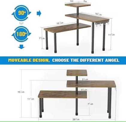 Kitchen Counter Top Organizer, Shelf Rack for Kitchen Storage, Wooden Corner Shelf, 3 Tier Spice, Oil Stand, Tabletop Adjustable Rack for Makeup, Office
