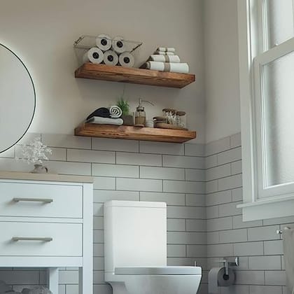 Wood Floating Shelves Set of 2 - Rustic Shelf 22 inch - Made in India - Wide Wooden Wall Shelves for Living Room Bedroom Kitchen Bathroom Farmhouse - Walnut Color - 22 D x 6.7W x 1.2H (22inch)