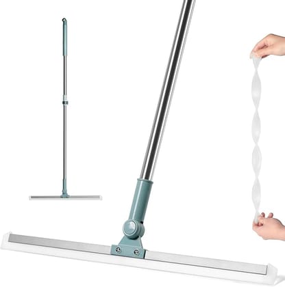 Heavy Duty Magic Silicone Broom Floor Wiper with Extendable Stainless Steel Handle – | Bathroom, Kitchen, Tiles, Hardwood – Easy Floor Cleaning Tool for Wet | Dry Surfaces