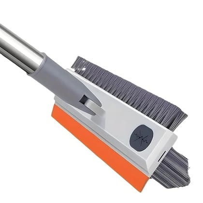 Plastic 3 in 1 Toilet Bathroom Cleaning Brush with Wiper and Long Handle - 180° Rotate Floor Scrub Brush for Tiles, Home Kitchen Bathroom Accessories (Orange).