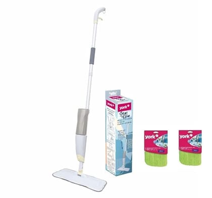 Flat Spray Mop, 2 in 1, Liquid Dispenser and Movable Handle, Water efficient Cleaning High Absorbent Microfiber, for Wet & Dry Surface, Marble Flooring,Tiles Cleaning (Single Mop + 2 Refil)